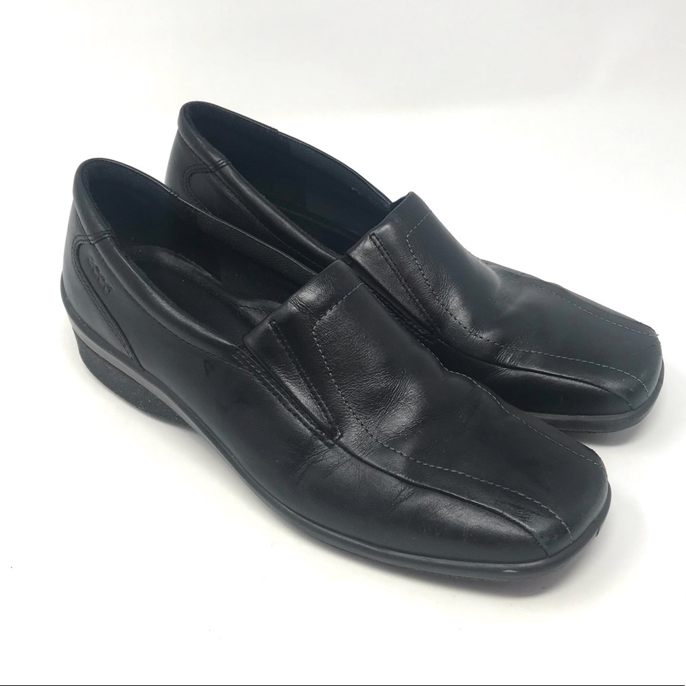 Ecco Light Black Leather Slip On Loafer Shoes Women Sz 39